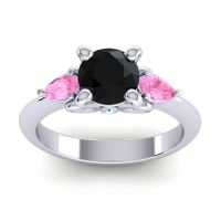 Black Onyx Ring In Palladium With Pink Tourmaline And Aquamarine Divya Pear Three-stone Ring