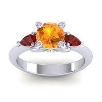 Citrine Ring In 18k White Gold With Garnet And Aquamarine Divya Pear Three-stone Ring