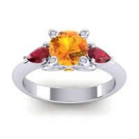 Citrine Ring In Palladium With Ruby Divya Pear Three-stone Ring