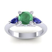 Lab Emerald Ring In Palladium With Blue Sapphire And Aquamarine Divya Pear Three-stone Ring