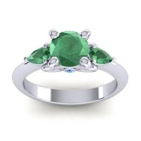 Emerald Ring In Palladium With Swiss Blue Topaz Divya Pear Three-stone Ring