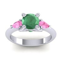 Lab Emerald Ring In Palladium With Pink Tourmaline And Emerald Divya Pear Three-stone Ring