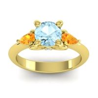 Aquamarine Ring In 14k Yellow Gold With Citrine And Lab Diamond Divya Pear Three-stone Ring