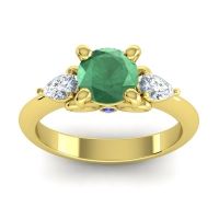 Lab Emerald Ring In 14k Yellow Gold With Lab Diamond And Blue Sapphire Divya Pear Three-stone Ring