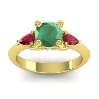 Lab Emerald Ring In 14k Yellow Gold With Ruby And Aquamarine Divya Pear Three-stone Ring