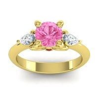 Pink Tourmaline Ring In 14k Yellow Gold With Lab Diamond And Garnet Divya Pear Three-stone Ring