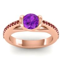 Amethyst Ring In 14K Rose Gold With Garnet And Ruby Setu Round Modern Ring