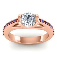 Lab Diamond Ring In 14K Rose Gold With Garnet And Blue Sapphire Setu Round Modern Ring