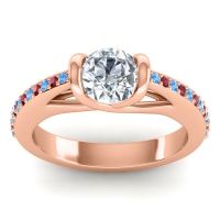 Lab Diamond Ring In 14K Rose Gold With Swiss Blue Topaz And Ruby Setu Round Modern Ring