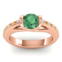 Emerald Ring In 14K Rose Gold With Diamond And Citrine Setu Round Modern Ring