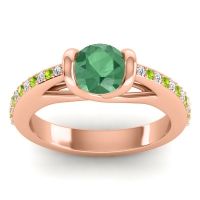 Lab Emerald Ring In 18K Rose Gold With Lab Diamond And Peridot Setu Round Modern Ring
