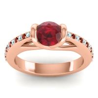 Ruby Ring In 14K Rose Gold With Aquamarine And Garnet Setu Round Modern Ring