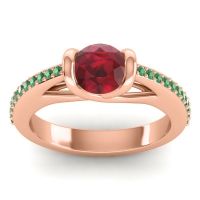Ruby Ring In 18K Rose Gold With Emerald Setu Round Modern Ring