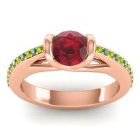 Ruby Ring In 18K Rose Gold With Peridot And Emerald Setu Round Modern Ring