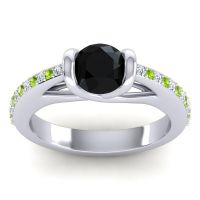 Black Onyx Ring In 14k White Gold With Lab Diamond And Peridot Setu Round Modern Ring