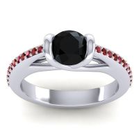 Black Onyx Ring In 14k White Gold With Ruby And Garnet Setu Round Modern Ring