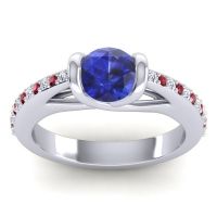 Blue Sapphire Ring In Palladium With Lab Diamond And Ruby Setu Round Modern Ring