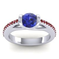 Blue Sapphire Ring In Palladium With Garnet And Ruby Setu Round Modern Ring