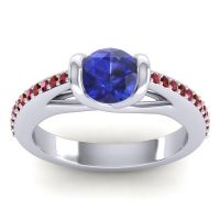 Blue Sapphire Ring In Palladium With Ruby And Garnet Setu Round Modern Ring
