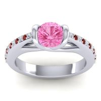 Pink Tourmaline Ring In 14k White Gold With Lab Diamond And Garnet Setu Round Modern Ring