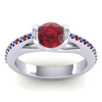 Ruby Ring In Palladium With Blue Sapphire And Garnet Setu Round Modern Ring