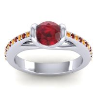 Ruby Ring In Palladium With Citrine And Garnet Setu Round Modern Ring