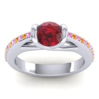 Ruby Ring In Palladium With Pink Tourmaline And Citrine Setu Round Modern Ring