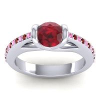 Ruby Ring In Palladium With Pink Tourmaline And Garnet Setu Round Modern Ring