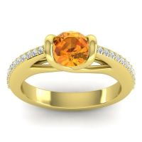 Citrine Ring In 14k Yellow Gold With Diamond And Lab Diamond Setu Round Modern Ring