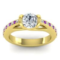 Lab Diamond Ring In 14k Yellow Gold With Diamond And Amethyst Setu Round Modern Ring