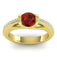 Garnet Ring In 14k Yellow Gold With Diamond And Lab Diamond Setu Round Modern Ring