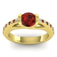 Garnet Ring In 14k Yellow Gold With Lab Diamond Setu Round Modern Ring