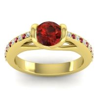 Garnet Ring In 14k Yellow Gold With Diamond And Ruby Setu Round Modern Ring