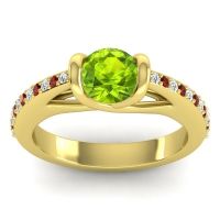 Peridot Ring In 14k Yellow Gold With Diamond And Garnet Setu Round Modern Ring