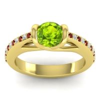 Peridot Engagement Ring In 18k Yellow Gold With Garnet And Diamond - Setu Round Modern Ring