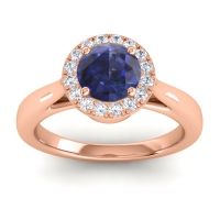 Lab Blue Sapphire Ring In 14K Rose Gold With Diamond And Peridot Dana Round Halo Ring