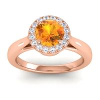 Citrine Ring In 14K Rose Gold With Diamond Dana Round Halo Ring