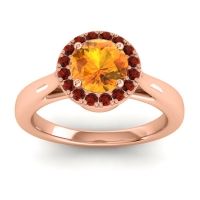 Citrine Ring In 14K Rose Gold With Garnet And Peridot Dana Round Halo Ring