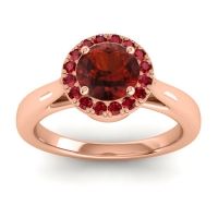 Garnet Ring In 14K Rose Gold With Ruby And Peridot Dana Round Halo Ring