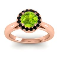 Peridot Ring In 14K Rose Gold With Black Onyx And Swiss Blue Topaz Dana Round Halo Ring