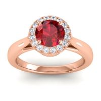 Lab Ruby Ring In 14K Rose Gold With Diamond And Peridot Dana Round Halo Ring