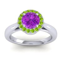 Amethyst Engagement Ring In 14k White Gold With Peridot And Diamond - Dana Round Halo Ring