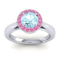 Aquamarine Engagement Ring In 14k White Gold With Pink Tourmaline And Diamond - Dana Round Halo Ring