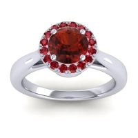 Garnet Engagement Ring In 18k White Gold With Ruby And Diamond - Dana Round Halo Ring