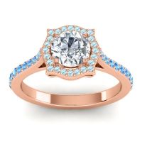 Diamond Ring In 14K Rose Gold With Aquamarine And Swiss Blue Topaz Surya Round Antique Ring