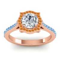 Diamond Ring In 14K Rose Gold With Citrine And Swiss Blue Topaz Surya Round Antique Ring