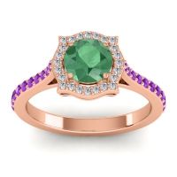 Emerald Ring In 18K Rose Gold With Lab Diamond And Amethyst Surya Round Antique Ring