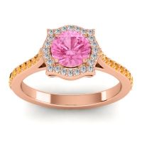 Pink Tourmaline Ring In 14K Rose Gold With Lab Diamond And Citrine Surya Round Antique Ring