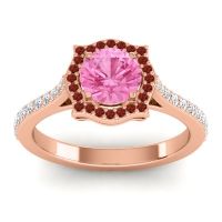 Pink Tourmaline Ring In 14K Rose Gold With Garnet And Lab Diamond Surya Round Antique Ring