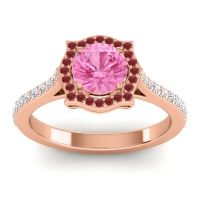 Pink Tourmaline Engagement Ring In 18K Rose Gold With Ruby And Diamond - Surya Round Antique Ring